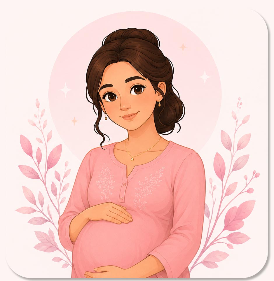 An illustration of an expectant mother, resting her hands on her bump.